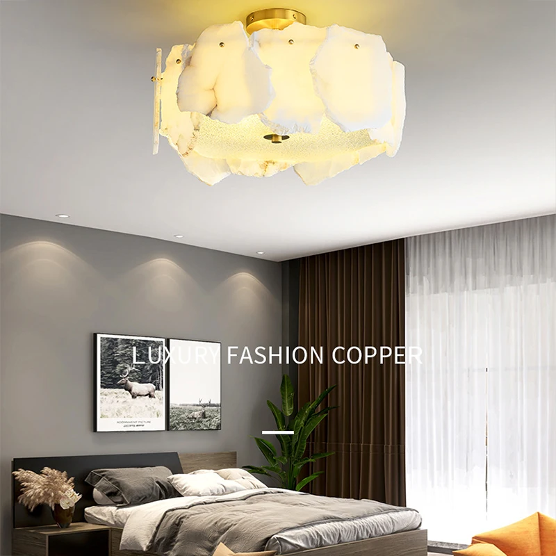 Modern Real Natural Marble Dining Room Decor Light Fixture LED Hanging Lamp Lustre Chandelier Luxury Home Decor Living Room
