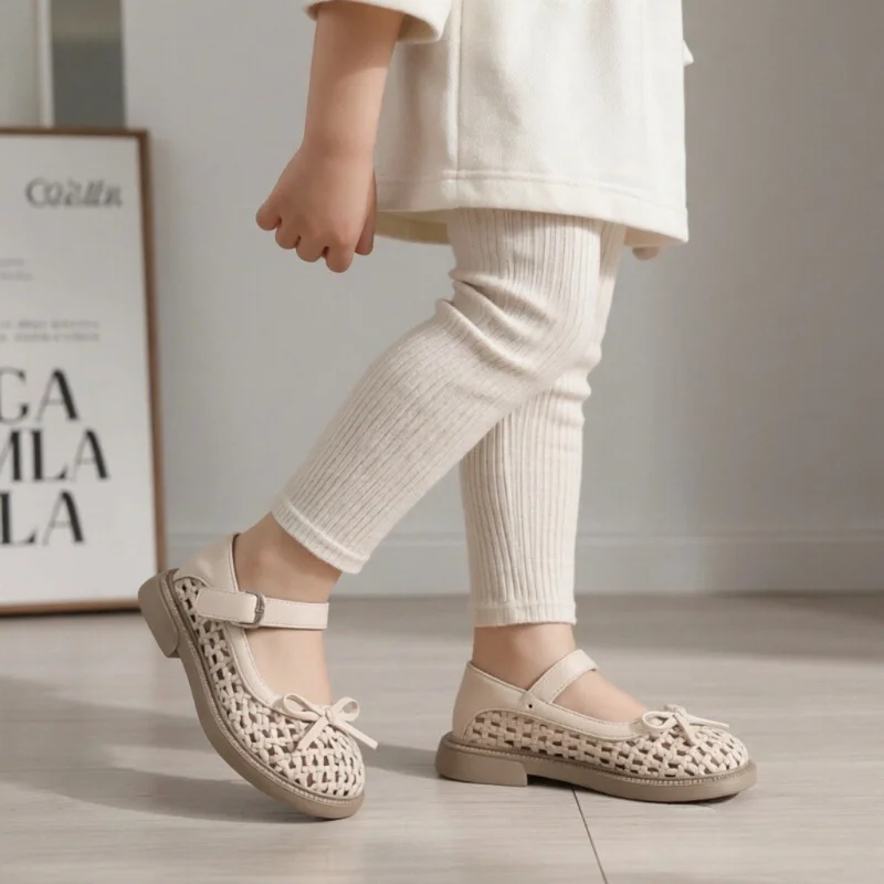 

Girls' Princess PU Shoes Spring Summer New Hollow PU Leather Shoes Soft Sole Bow School Student Loafer
