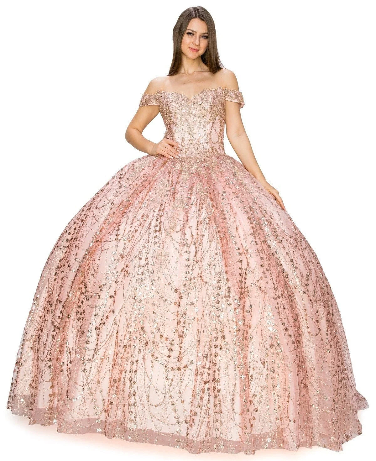 Rose Pink Princess Ball Gowns Quinceanera Dresses Fashion Beaded lace decal Off shoulder sweetheart bra Train vestidos