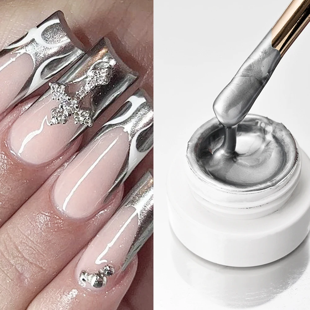 Super-Bright French Metallic Liner Gel Gold/Silver/Rose Mirror Metal Gel French Drawing Line Manicure Gel UV Polish Mirror Gel