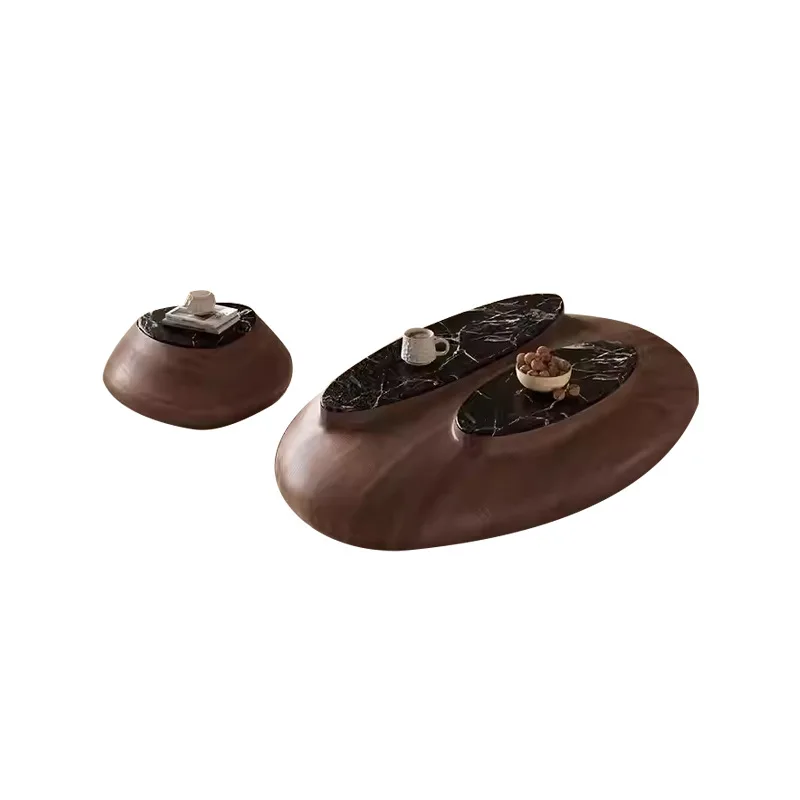 Italian minimalist, special-shaped marble coffee table, irregular pebbles, walnut color coffee table