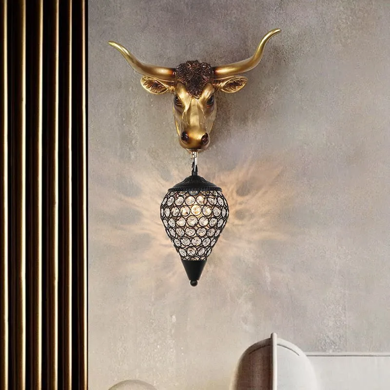 BERTH Modern Interior Crystal Wall Lamps Creative Cattle Design Led Bedside Sconce Lights For Home Living Room Porch Decor