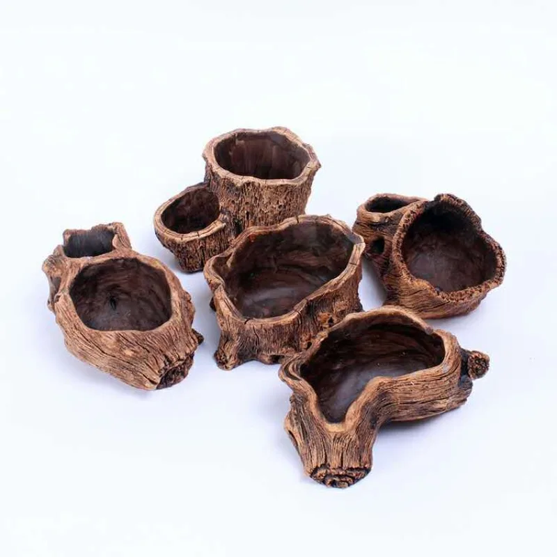 1pcs Stump Flower Pot - Rustic Desktop Decor Planter Plants Lightweight Durable Cement Crafts Indoor Outdoor Decorative Bowl