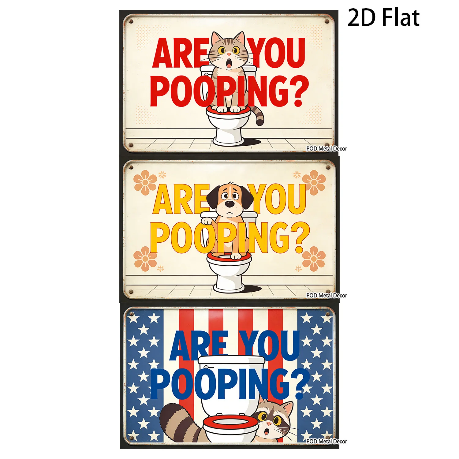 3pcs Retro Tin Sign Vintage Are You Pooping Signs Bathroom Restroom Wall Toilet Decor, Cat Lover Gift, Funny Art Wall Poster 8X1