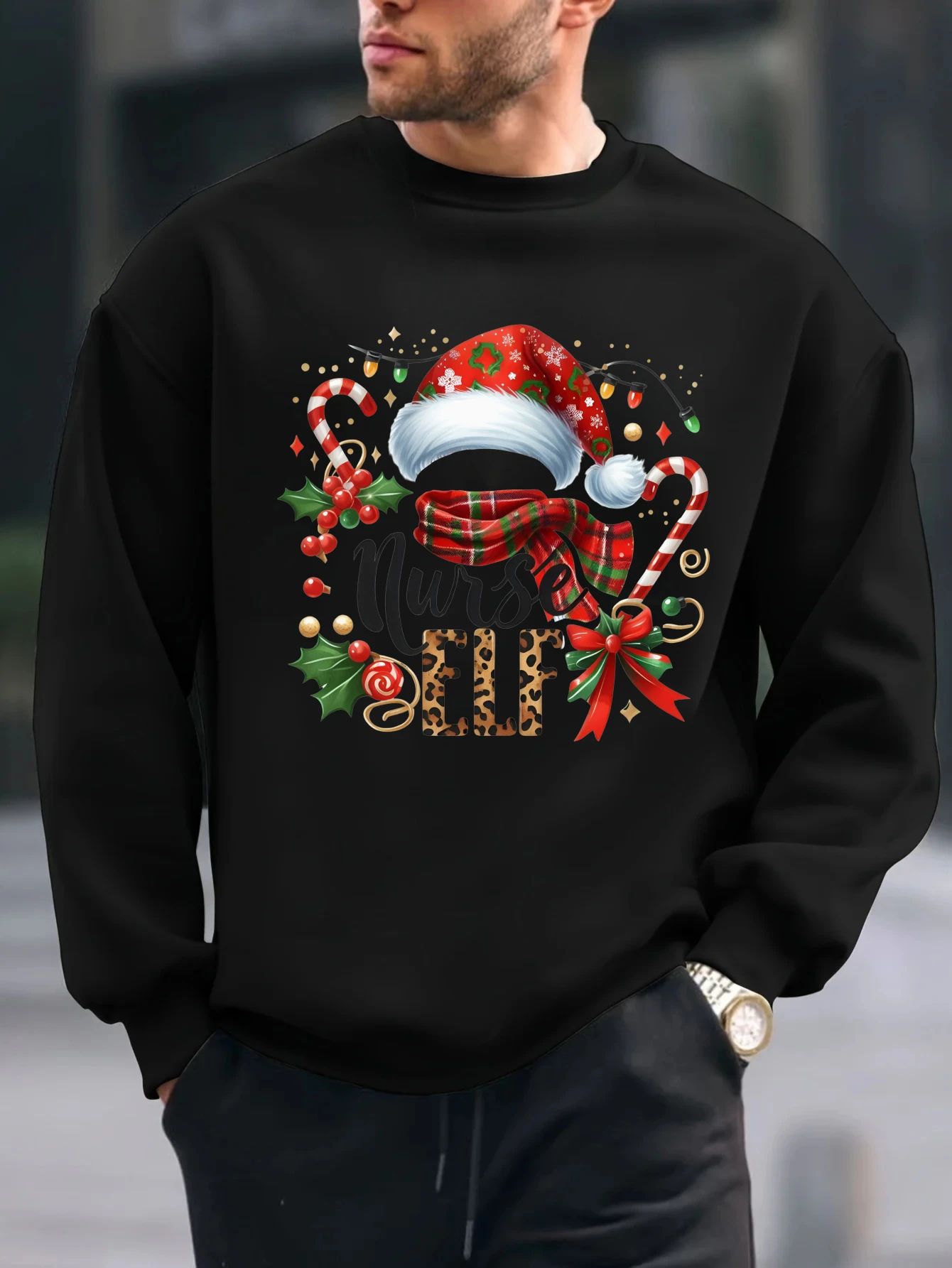 

2025 Рождественская шапка, шарф, топы с принтом граффити, мужская повседневная футболка с длинным рукавом, весенне-осенние рождественские удобные хлопковые футболки