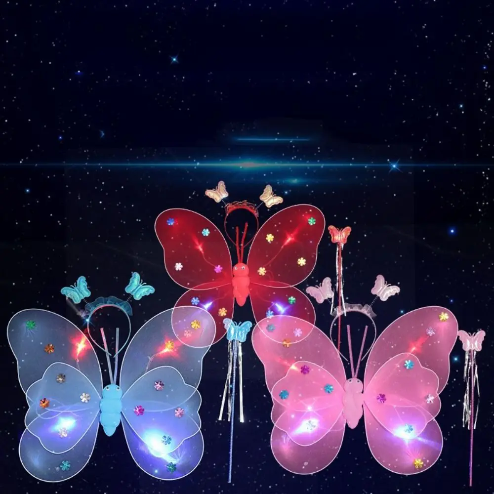 4pcs/set Double Shouder Strap Luminous Wing Skirt Set LED Carnival Butterfly Skirt Set for Children Under 1.6m Tall