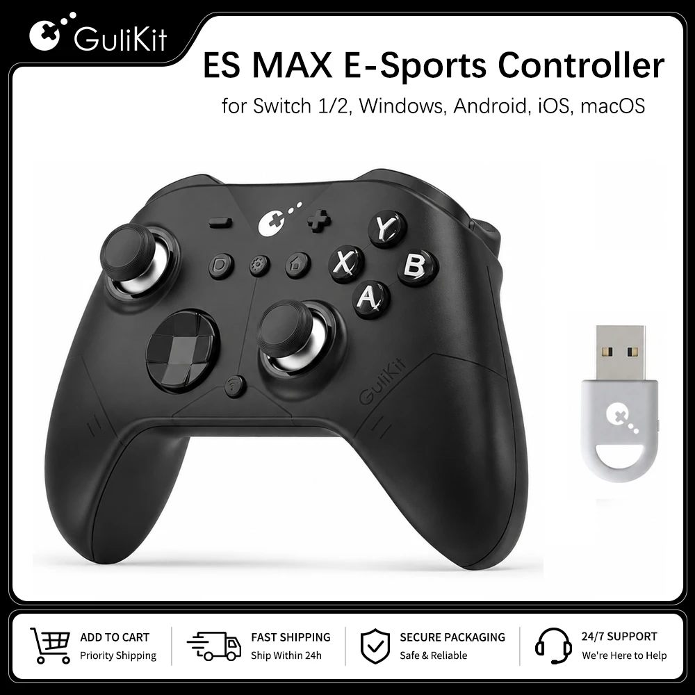 GuliKit ES MAX ゲームパッド Bluetooth 2.4G 有線無線コントローラー Switch、Switch2、PC、Android、SteamOS対応、10m範囲