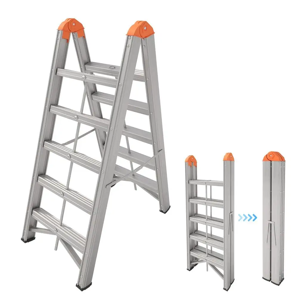 Aluminum 5-Step Compact Folding Collapsible A-Frame Ladder with Anti-Slip Pedal Space Saver & Easy Storage Safety Certified