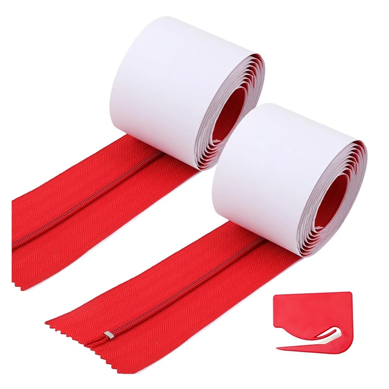 

2Pcs Dust Barrier Zipper,Instant Door Dust Protection Self-Adhesive Tarp Double Zipper Blade Construction