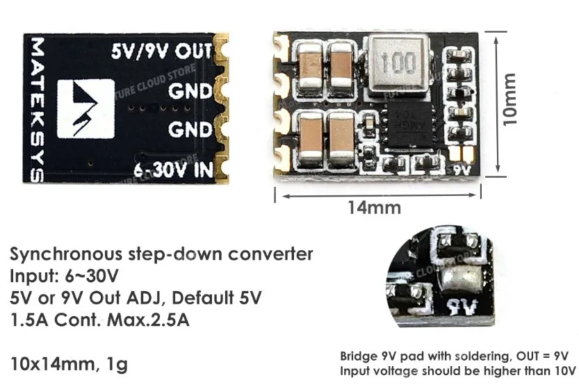 

Matek System MICRO BEC power supply 6-30V TO 5V/9V-ADJ step-down module for crossing machine