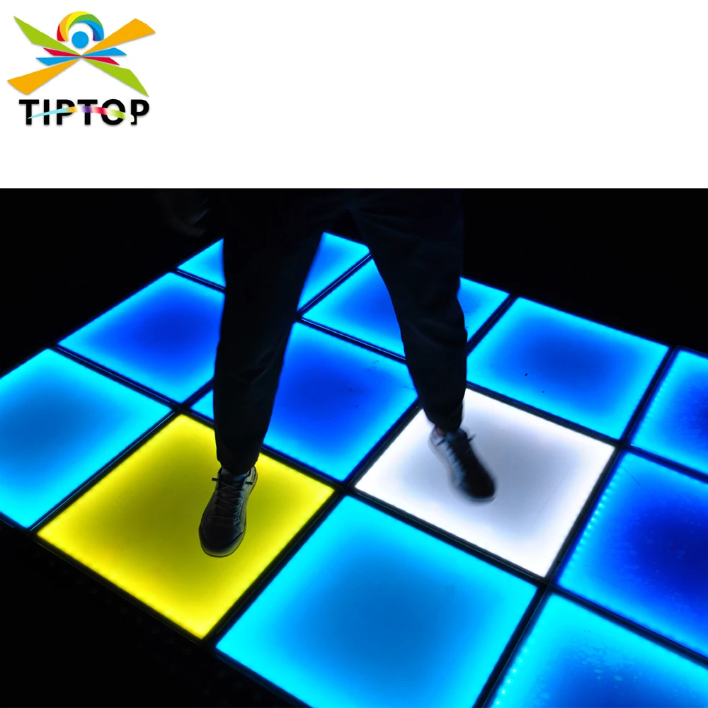 TIPTOP 50cmx50cm Glass Stage Led Dancing Floor Touch Weight Foot Sensing Function Color Program Change DMX Remote Control