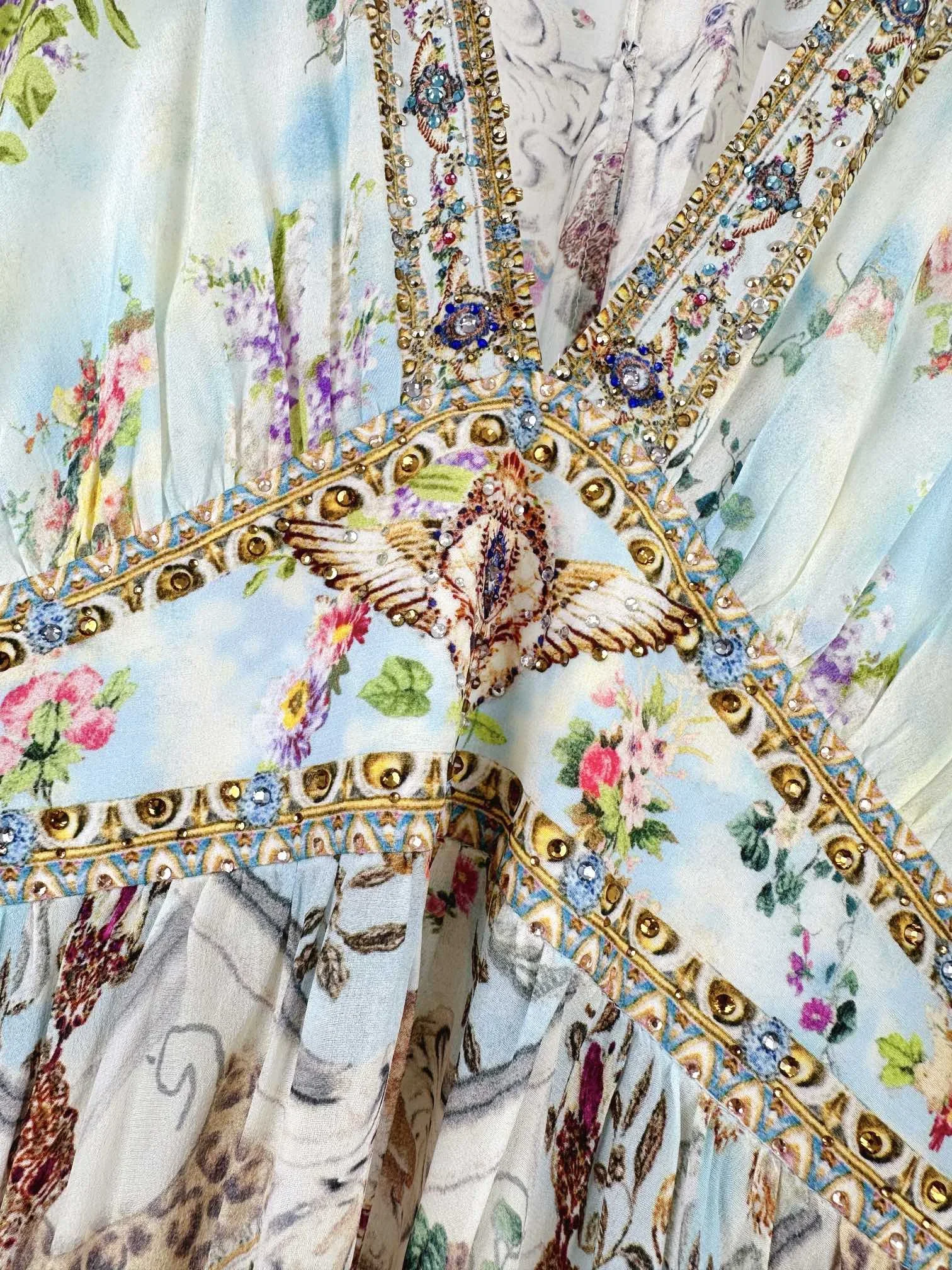 InjRobe-Robe longue à col en V pour femme, imprimé floral et animal, perlé, demi-manches, taille haute, rétro, dames, 100%
