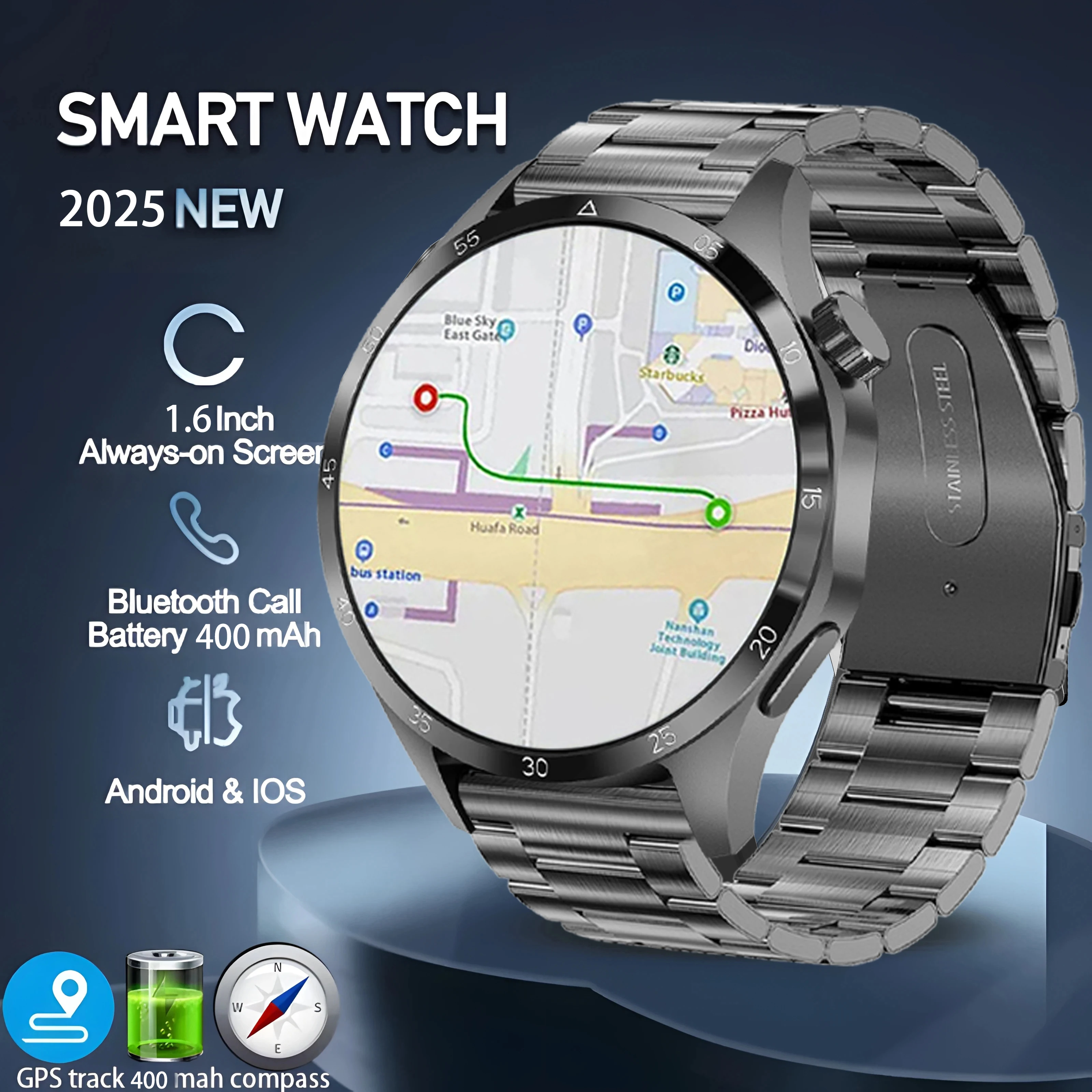 

2025 Новые GPS Спортивные Часы 4 Смарт-часы Мужчины 360*360 HD AMOLED Экран GPS Слежение Bluetooth Вызов Водонепроницаемые Смарт-часы с пульсометром