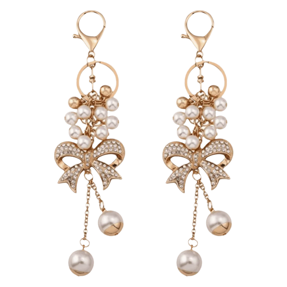 2pcs Zinc Alloy Material Keychain Pendants Bowknot Design Decorative Hanging Handbag Decoration Keychain Total Length 19 cm