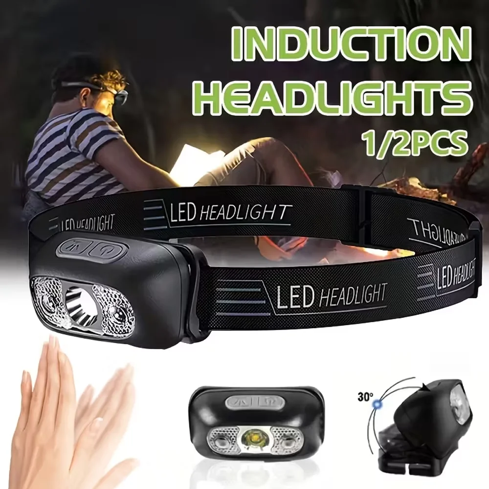 

Powerful LED Induction Headlamp USB Rechargeable Headlight for Outdoor Camping Night Running Fishing，emergency Working Lantern