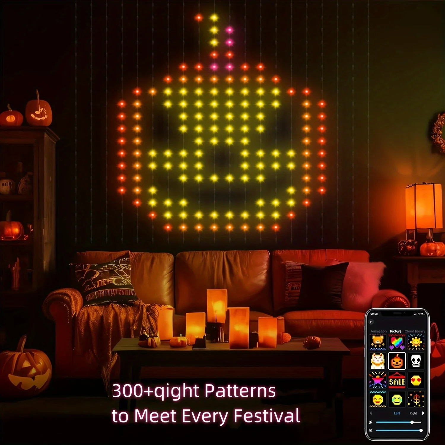 Bluetooth remote controlled smart LED curtain string lights synchronized outdoor Christmas fairy tale themed decorative lighting