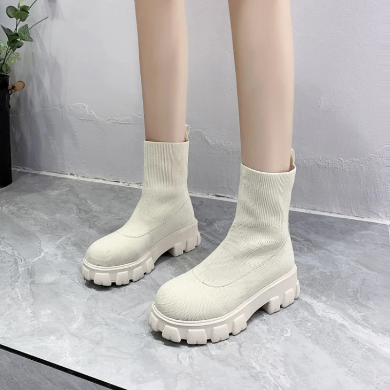 2022 nuovi stivali invernali in maglia elastica a testa tonda per le donne moda Casual scarpe con suola spessa sneakers leggere e versatili Botas