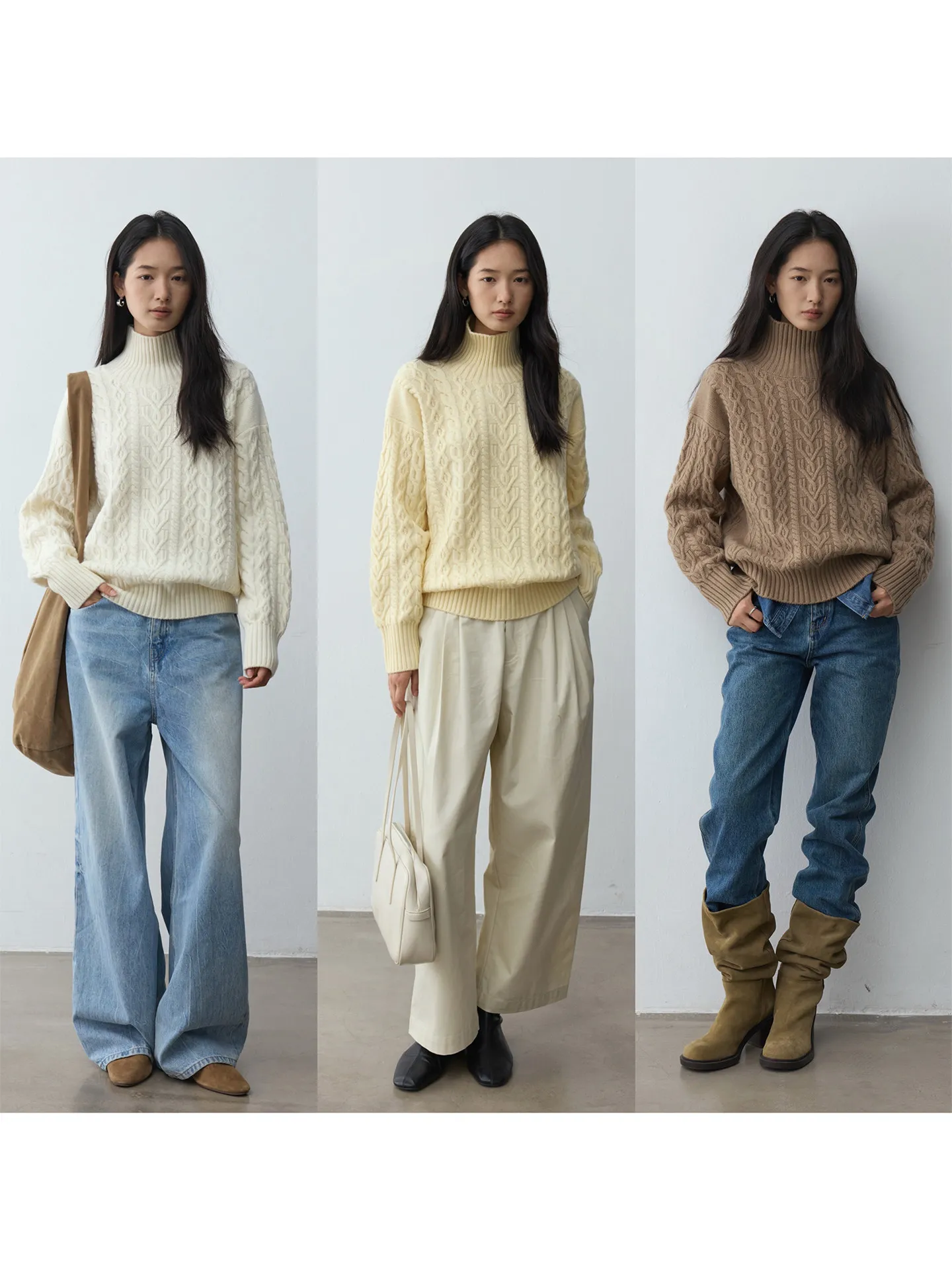 DU home spinning _ retro design sense thickened heavy thick needle twisted stand collar Quan wool knitted sweater women