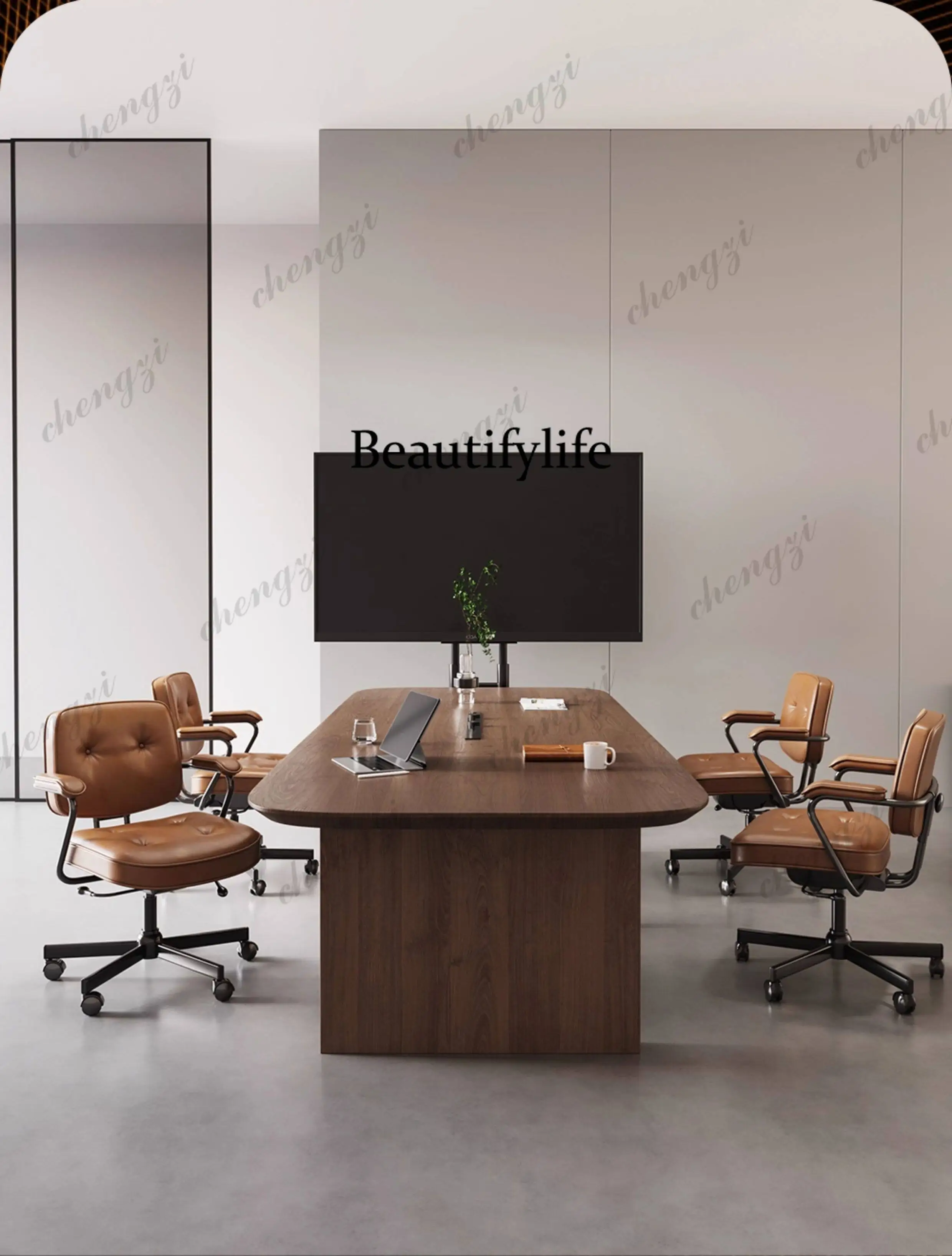 

P1823 meters long super large 12 people solid wood large board office meeting room rectangular table and chair combination