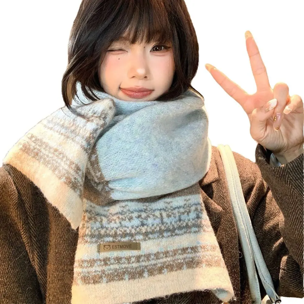 New Fair Isle Pattern Patchwork Scarf Vintage Design Thicken Warm Neck Scarf Keep Warm Women's Scarf Autumn Winter Season