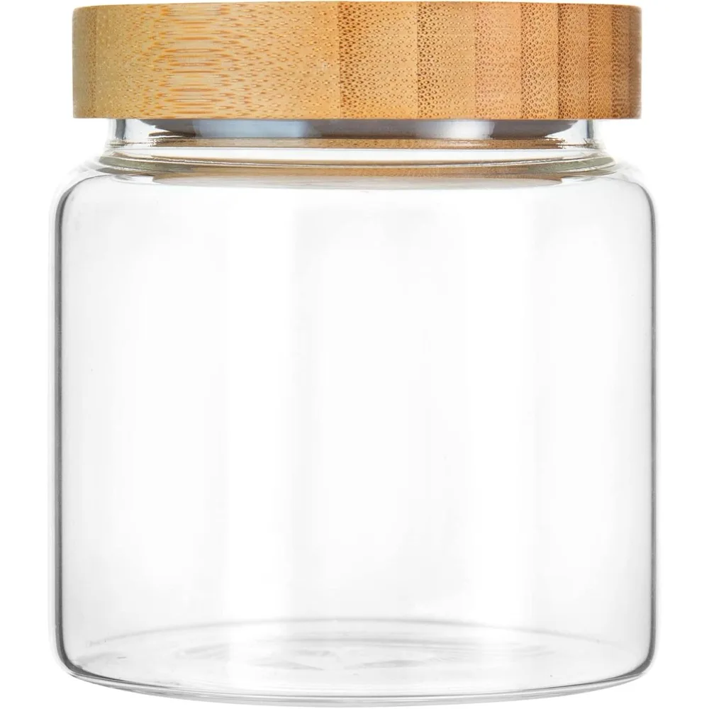 Pot en verre transparent de 480 ml/16 oz avec couvercle en bambou hermétique, décor pour café, épices, etc.