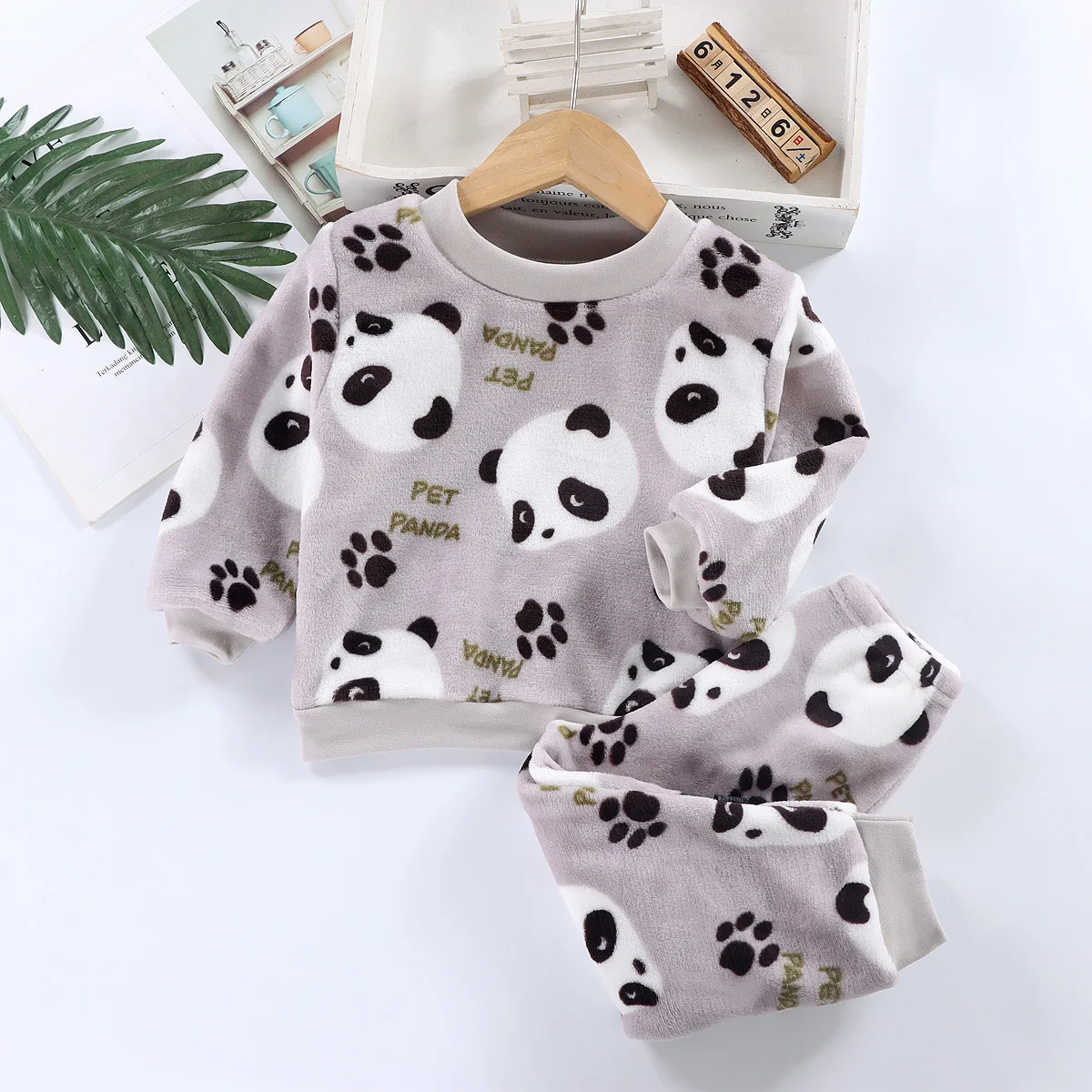 Winter Children\'s Fleece Suits Baby Boys Girl Flannel Pajamas Sets Toddler Cartoon Long Sleeve Warm Sleepwear Kids Clothes