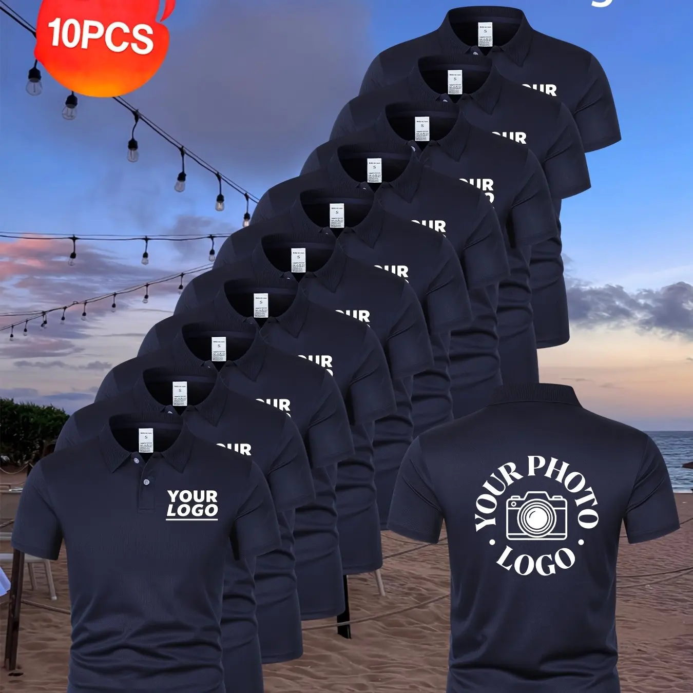 Custom 10-Pack Men's Summer Casual Short-Sleeve Polo Shirts Golf Shirts Personalized Logo Text Print Corporate Workwear