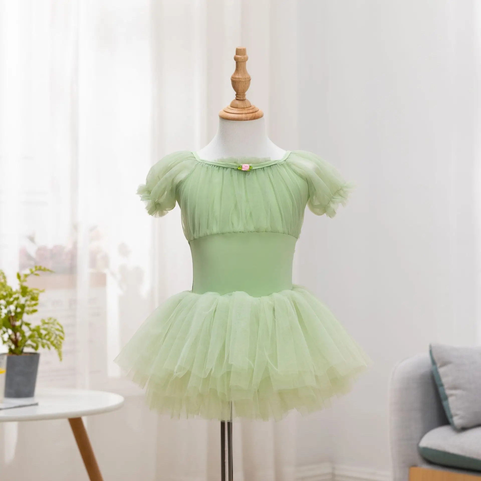 green princess tutu Ballet woman leotards Girl clothing mesh bodysuit women Dance wear ballet tutu Chiffon skirt Line dance