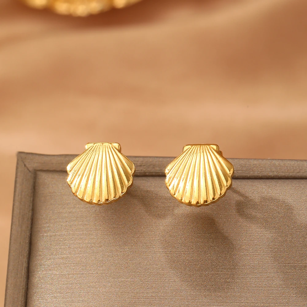 Stainless Steel Earrings Delicate Vintage Premium Sea Life Collection Shell Earrings For Women Jewelry Beach Vacation Wear