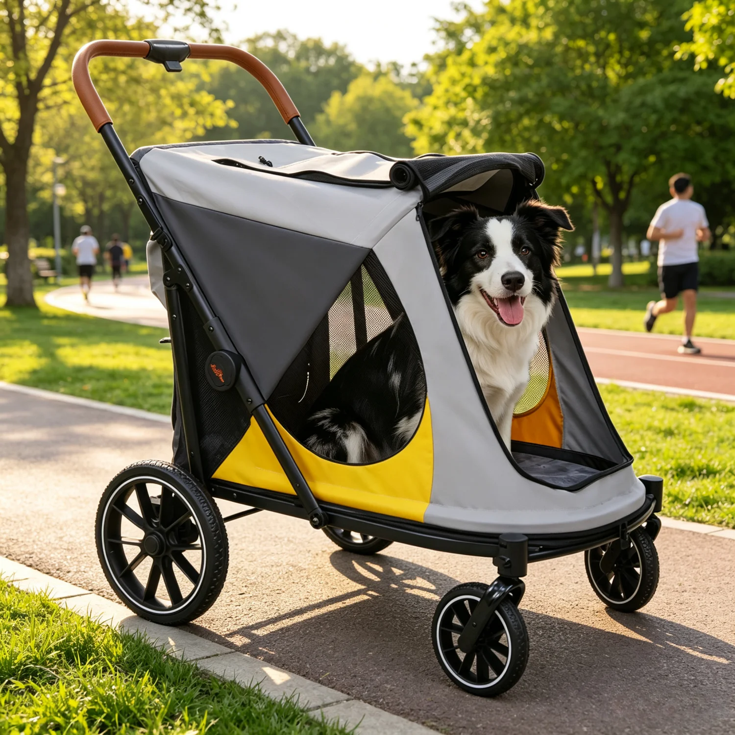Ein-Klick-Faltbarer Hundebuggy für Große Hunde Outdoor Haustier-Jogger-Wagen Kinderwagen mit Aufbewahrungstaschen 4 Räder Haustier-Reisebuggy