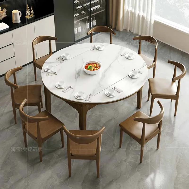 

Waterproof Oilproof Dining Table Kitchen European White Modern Round Tables Chairs Restaurant Wood Mesas De Comedor Furniture