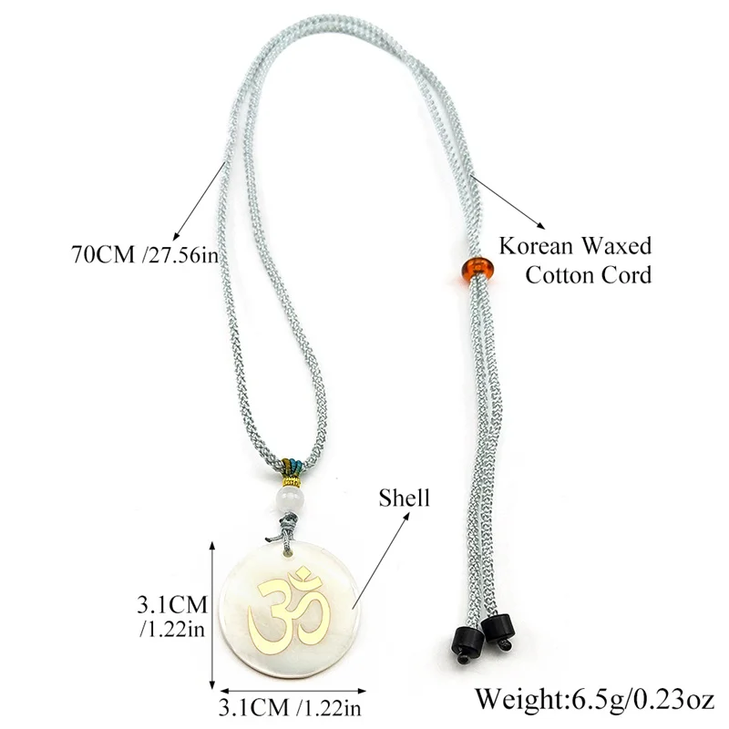 بوهيميا شل اليوغا Om أوم رمز قلادة قلادة للنساء الرجال القطن حبل سلسلة ميدالية مستديرة الدين البوذية تميمة مجوهرات