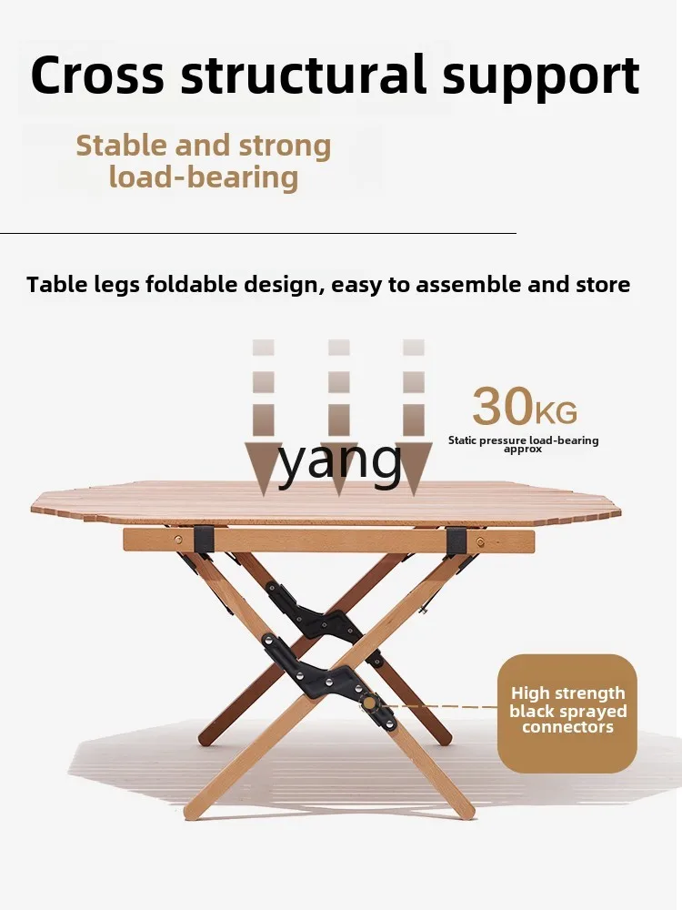 LMM folding table outdoor camping picnic table solid wood star anise egg roll table Yunrui