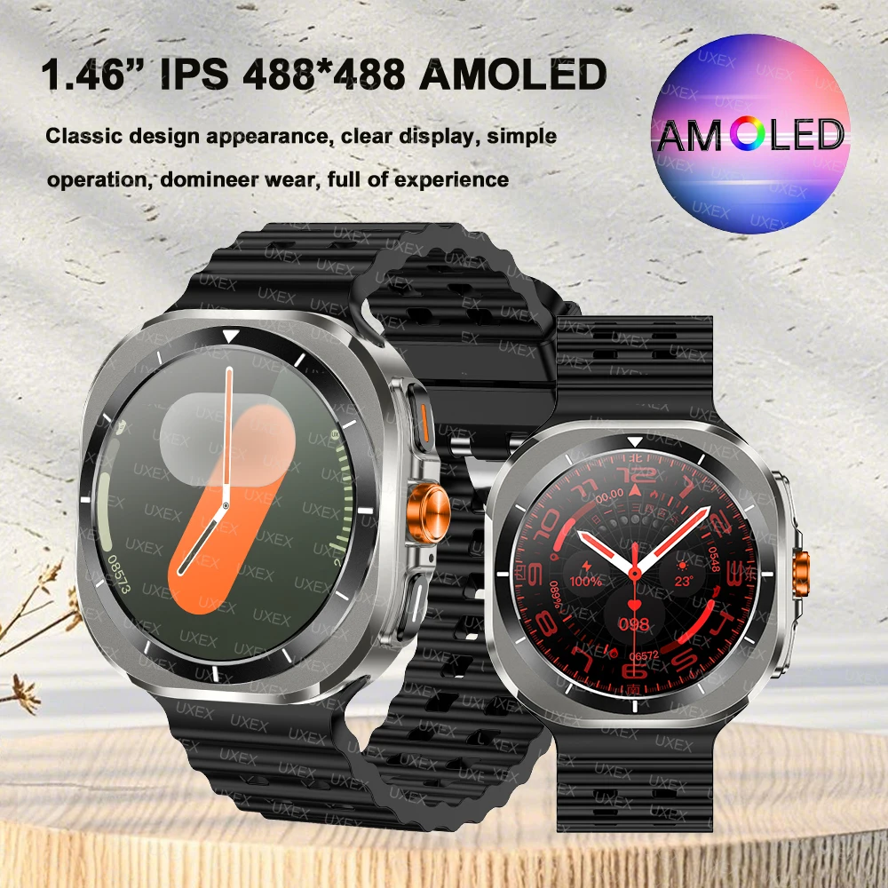 البوصلة Smartwatch 1.46 AMOLED الرجال BT دعوة معدل ضربات القلب خطوة العد ساعة تنبيه 100 + أوضاع رياضية شحن لاسلكي مقاوم للماء IP68