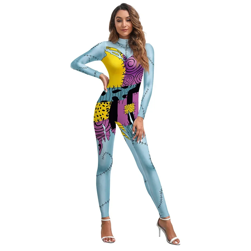 Halloween Anime Movie Sally Cosplay Dress Party Set Costume Christmas Women Slim Jumpsuit Catsuit Zentai Bodysuit Gothic Leggins