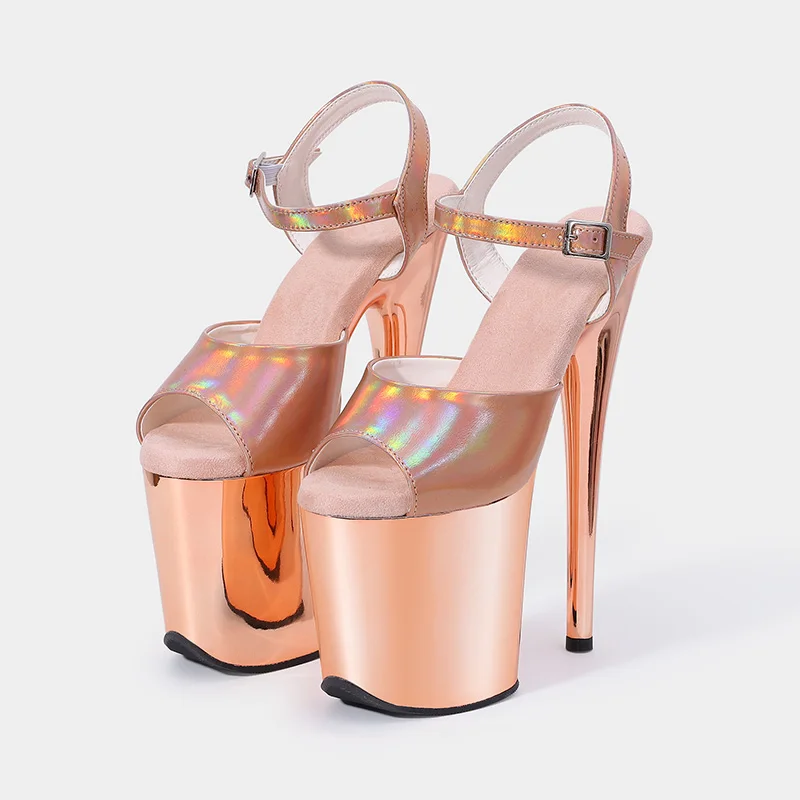 مثير 20 سنتيمتر 8 بوصة بريق العلوي الكروم منصة عالية الكعب المفتوحة تو الصنادل الغريبة القطب أحذية الرقص النساء #3