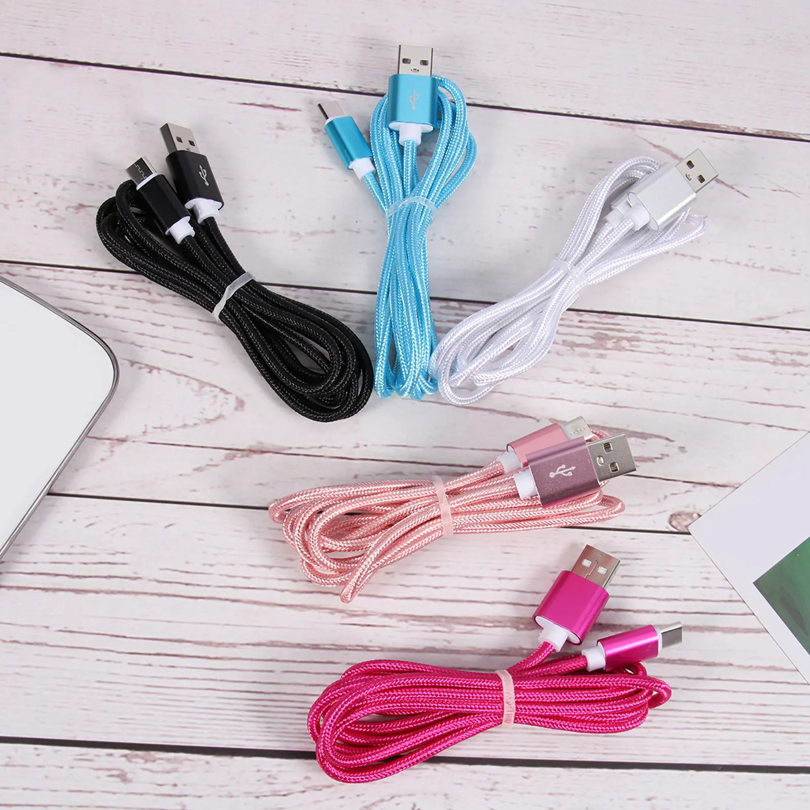 5Pcs 1.5m USB Type C Fast Charger Cable Nylon Braided Heavy Duty Charging Cord for Devices