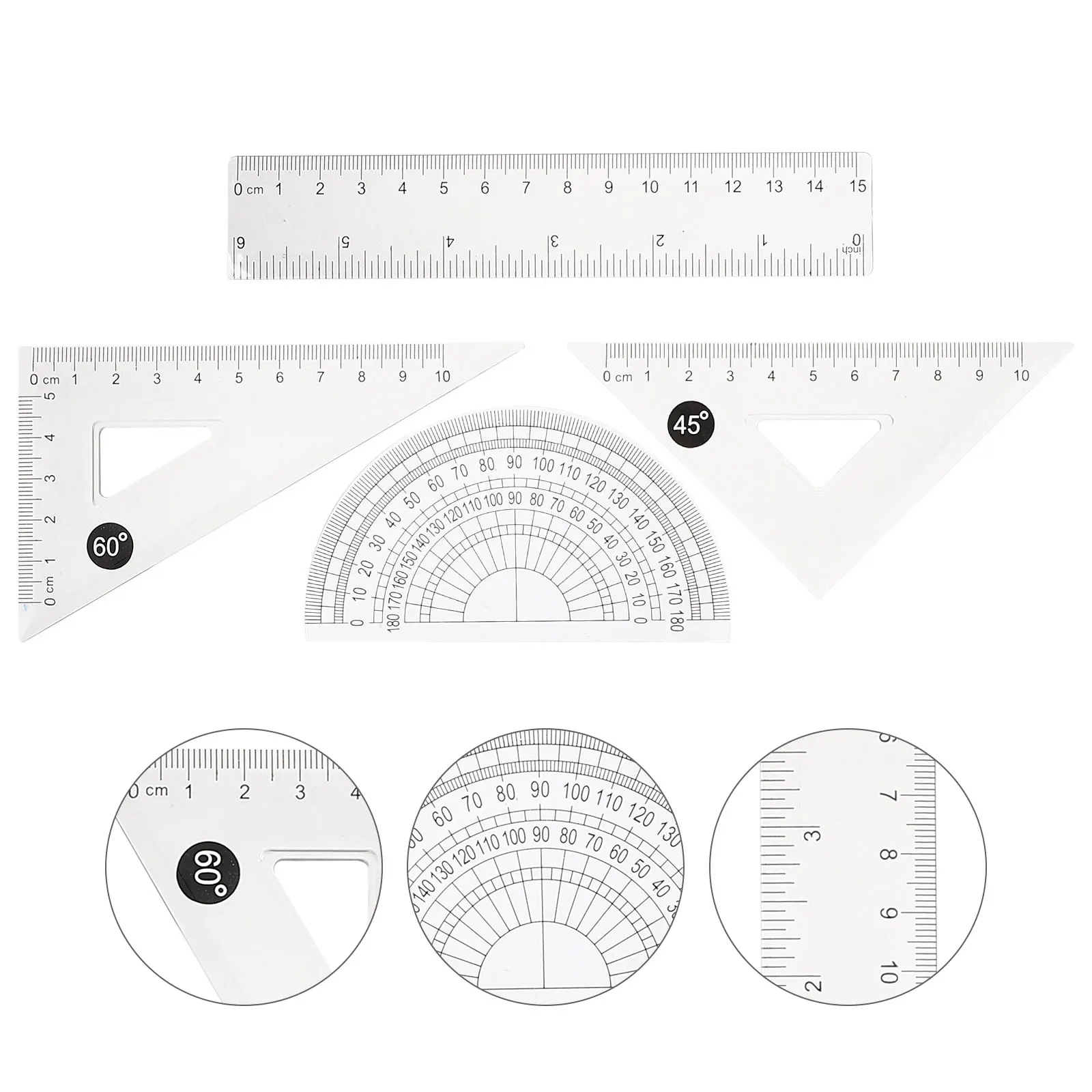 

4 Sets 15cm Transparent Rulers Student Drawing Triangle Measuring Set Geometry Protractor Portable Study Supplies