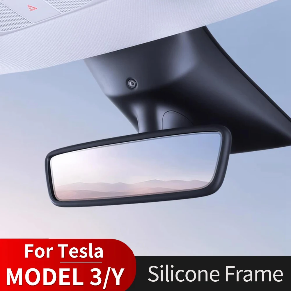 Rear View Mirror Protector Frame Cover For Tesla Model 3 Y YL Juniper 2026 2025-2020 Center Console Rearview Trim Silicone Trim