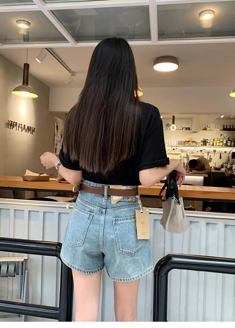 Retro High Waist Straight Jeans Shorts Female Hot Girl Versatile Slim A-line Loose Wide-leg Hot Pants Ins