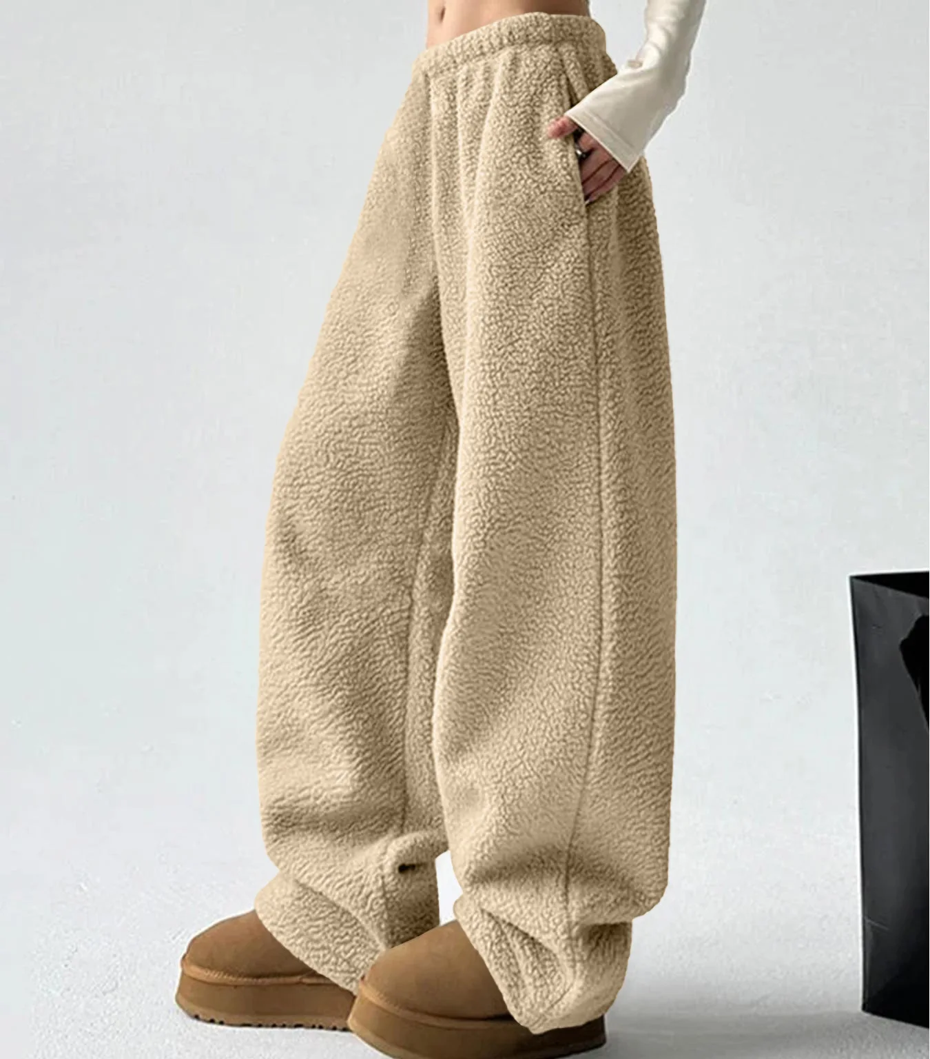 

DSMTRC Ленивый стиль Широкие брюки для женщин осень-зима Новые флисовые свободные прямые брюки с низкой талией Теплые повседневные однотонные брюки