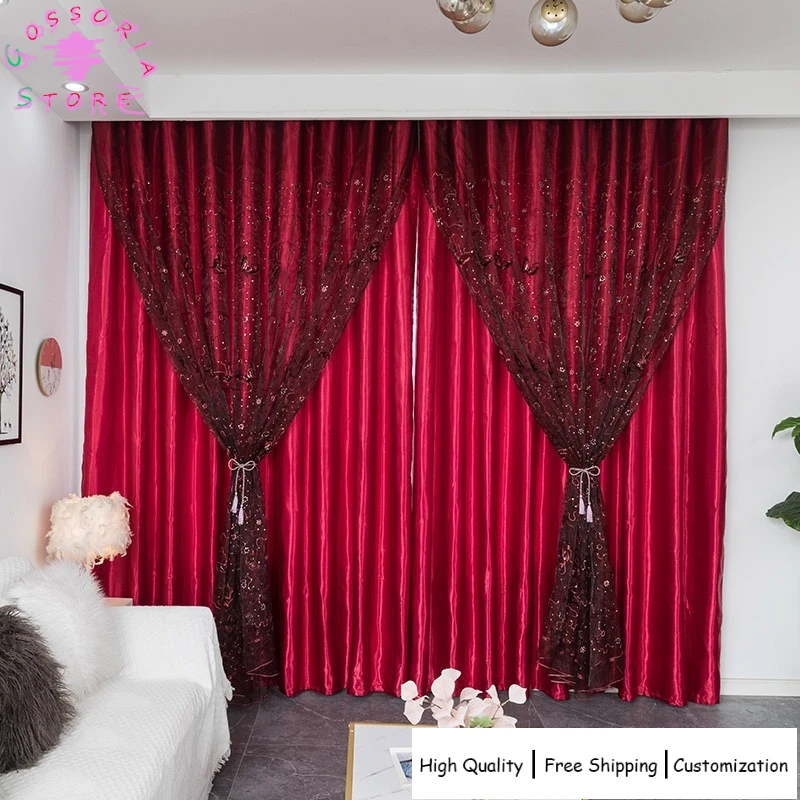 

Sample Custom European Style Embroidered Wedding Curtains for Living Room Balcony Bedroom Double Layer Blackout Drapes Elegant