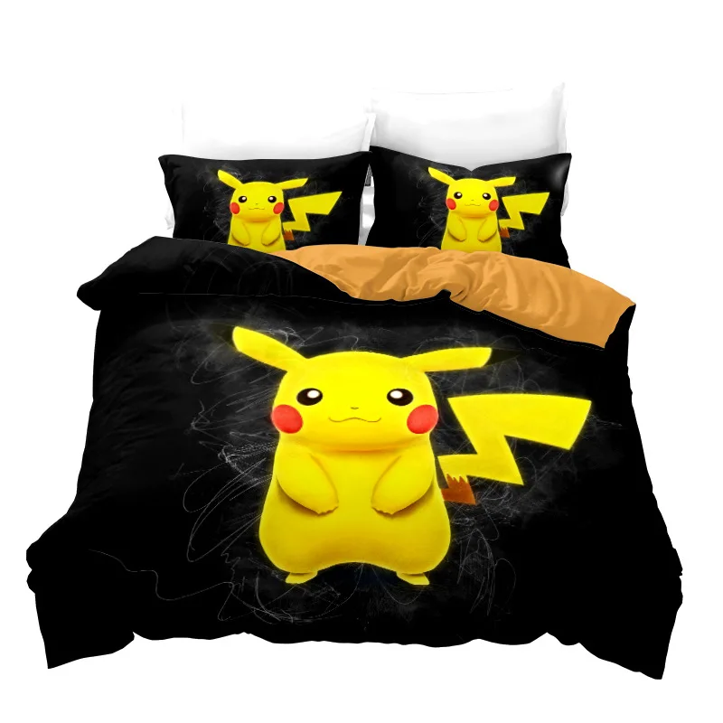 Bedding Set 3D Printed Anime Bedding Set Pikachu Quilt Duvet Family Decoration Home Warm Textile Cover Bedclothes Set