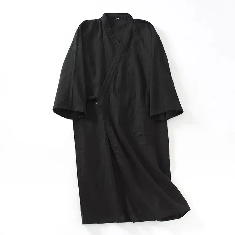 

asdh8@2025 Japanese Style Kimono Bath Robe for Men Sauna Hotspring Home Wear Cotton Pajamas Spring Summer Sleepwear Monk Frock R