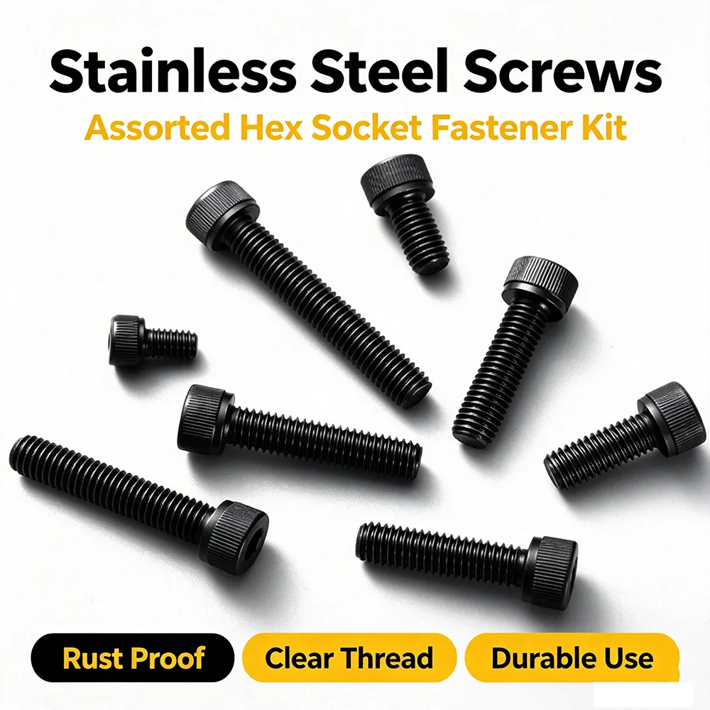 5/50PCS Socket Hexagon Bolts Stainless Steel M2 M3 M4 M5 M6 M8 Computer Screws Set Hex 12.9 Grade Black Metal Bolt Allen Screw