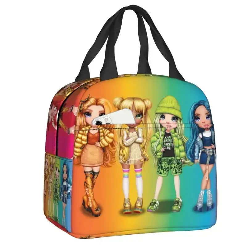 Isolierte Lunchtasche „Rainbow High Group“ für Camping, Reisen, animierte Thermo-Kühlbox, Lunchbox, Damen, Kinder, Lebensmittelbehälter, Tragetaschen