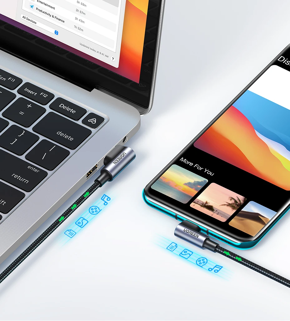 UGREEN 90 Degree USB C Cable Nylon Fast Charge USB Type C Cable for iPhone 17 16 Xiaomi Samsung S25 S24 Poco USB-C to USB-C Cord