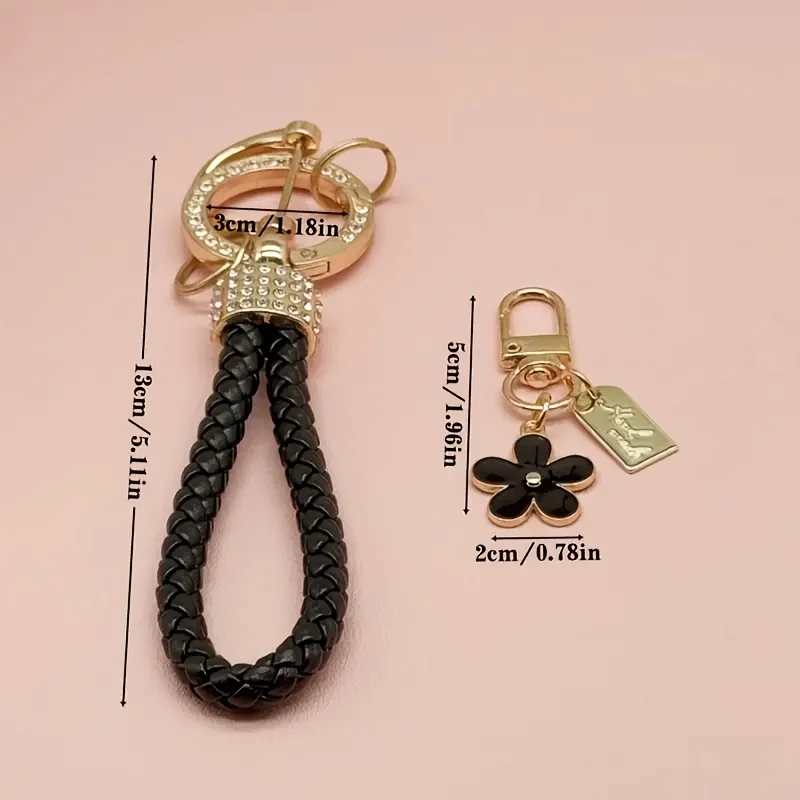 Stylish Braided Cord Keychain Featuring a-Decorated Keyring And a Flower-Shaped, Made From, Alloy, And Resin