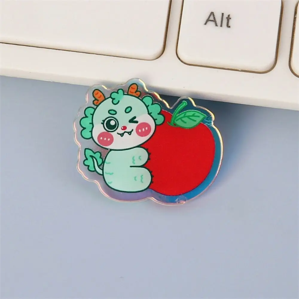 Green Dragon Cartoon Dragon Brooch Lapel Pin Flying Dragon Laser Acrylic Brooch Cartoon Cute Year Badge Pins School Bag