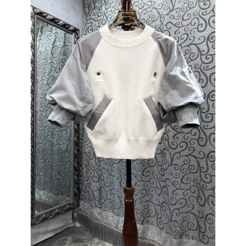 Sudaderas Autumn New Knitted Sweatshirts 2024 Casual All-match O-neck Tops Women Y2k Long Sleeve Sweatshirt Mujer Patchwork